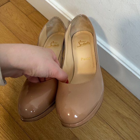 Christian Louboutin Simple Pumps Platform Stiletto Heel Nude Patent Leather 39.5 - Picture 5 of 13